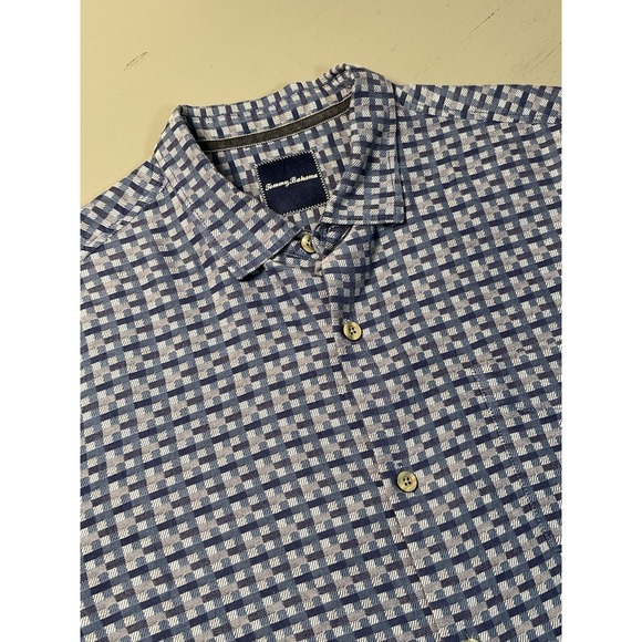 Tommy Bahama‎ Shirt Mens XL/TG   Blue Button Up Short Sleeve Checkered Plaid - Picture 1 of 7